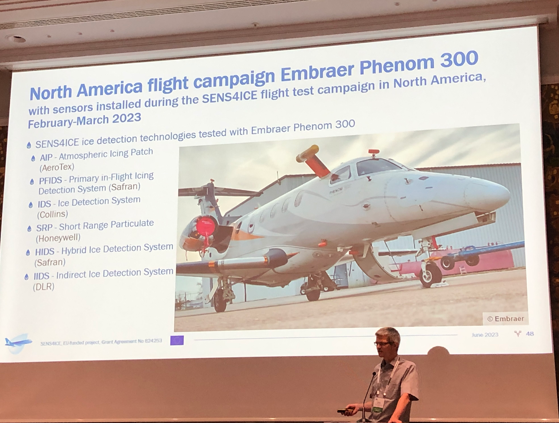 Carsten Schwarz (German Aerospace Center - DLR) during the presentation “SENS4ICE EU Project Preliminary Results” on Wednesday 21st of June 2023.