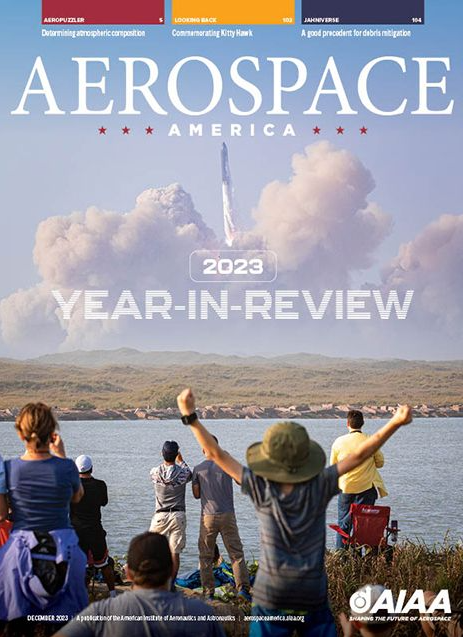 Cover page of Aerospace America magazine (AIAA) December 2023 issue featuring SENS4ICE SLD icing flight test campaigns (copyright Aerospace America magazine (AIAA)).
