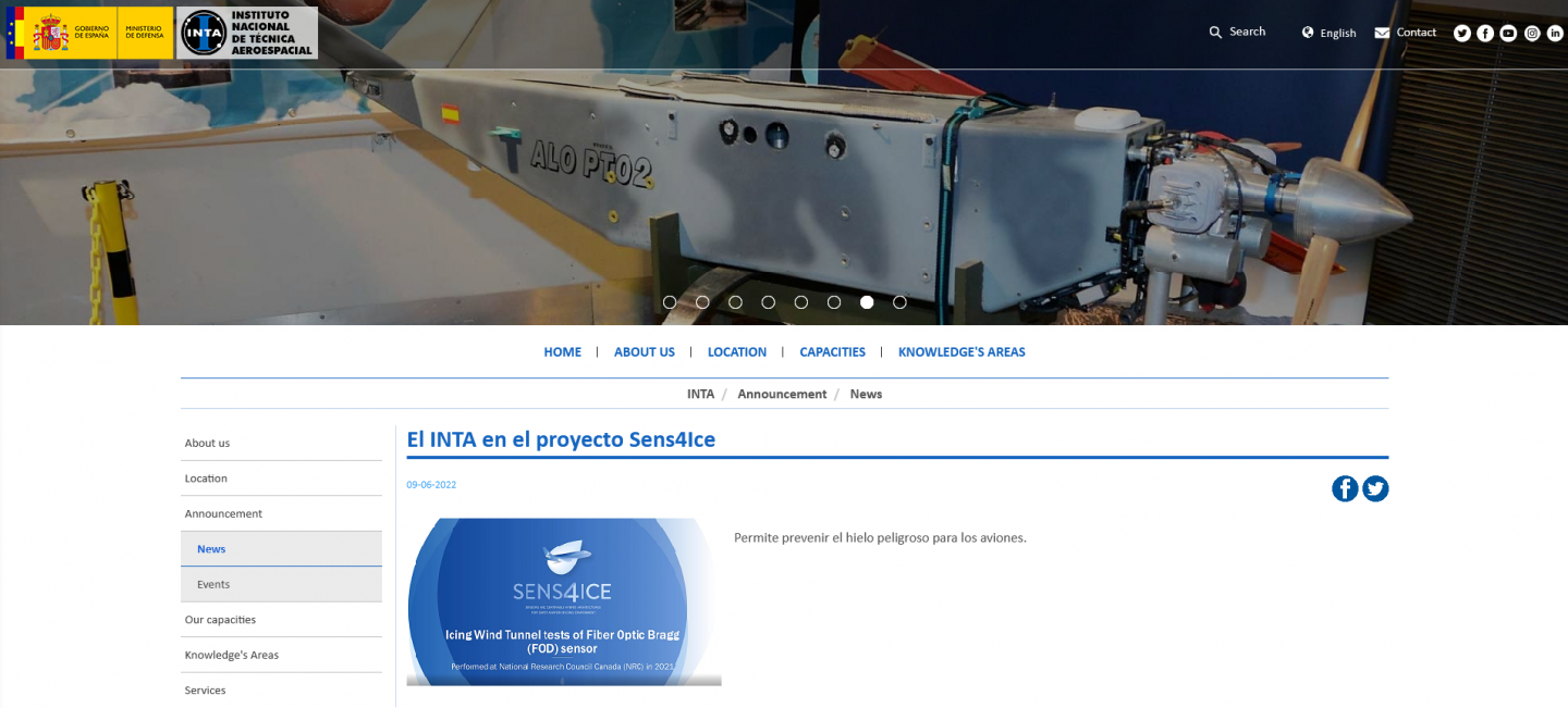 Screenshot of the explainer video of the Fibre Optic Bragg (FOD) sensor developed by INTA in SENS4ICE and displayed at ILA Berlin 2022. Image copyrights: INTA.