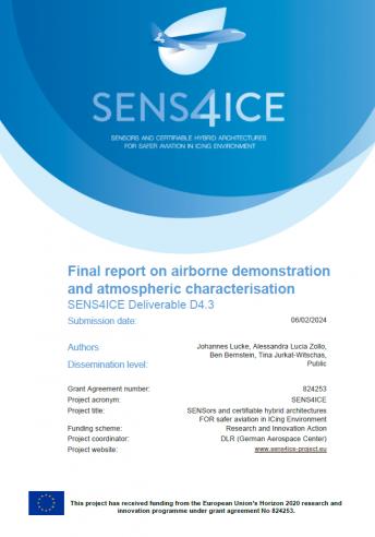 Cover page of the SENS4ICE public report D4.3 "Final report on airborne demonstration and atmospheric characterisation"