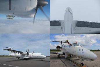 Upper left/right and bottom left: French ATR 42 environmental research aircraft of Safire (copyright DLR), bottom right Embraer Phenom 300 (copyright Embraer).